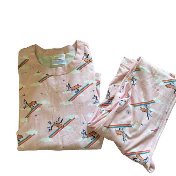Hanna Andersson Unicorn Rainbow Cloud Two Piece long john Pink Pajama Set sz 14 - Picture 7 of 7